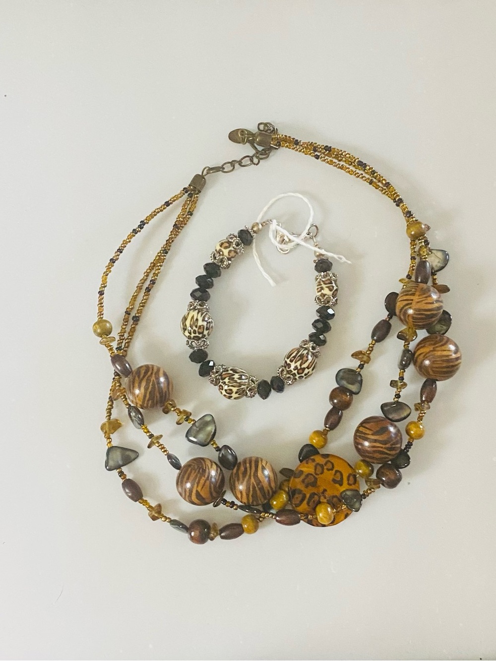 Handcrafted Brown & Gold Beaded Necklace and Bracelet Set